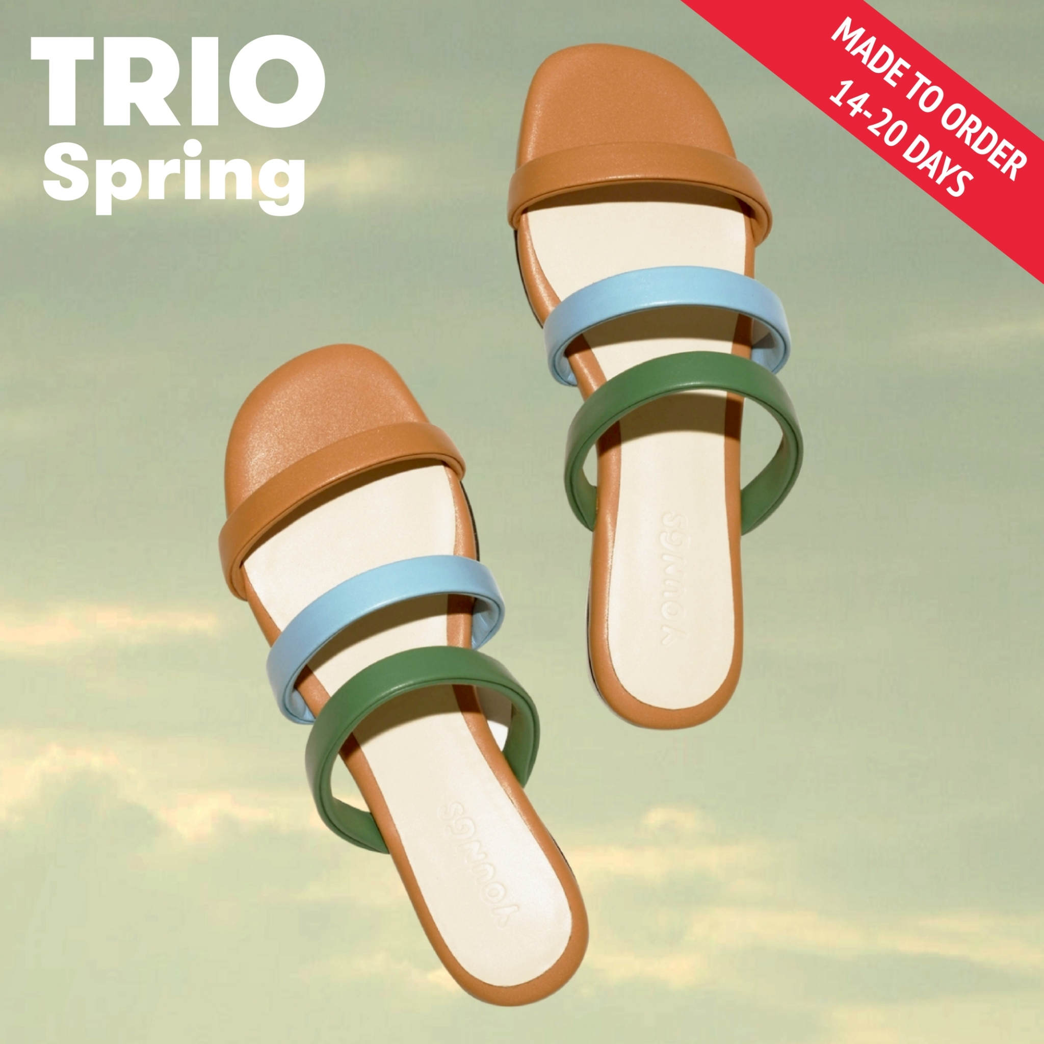 YOUNGS TRIO SPRING รองเท้าแตะส้นแบน 💥 ( MADE TO ORDER 14-20 DAY ) 💥 ราคา 1,090 บาท*ส่งฟรี