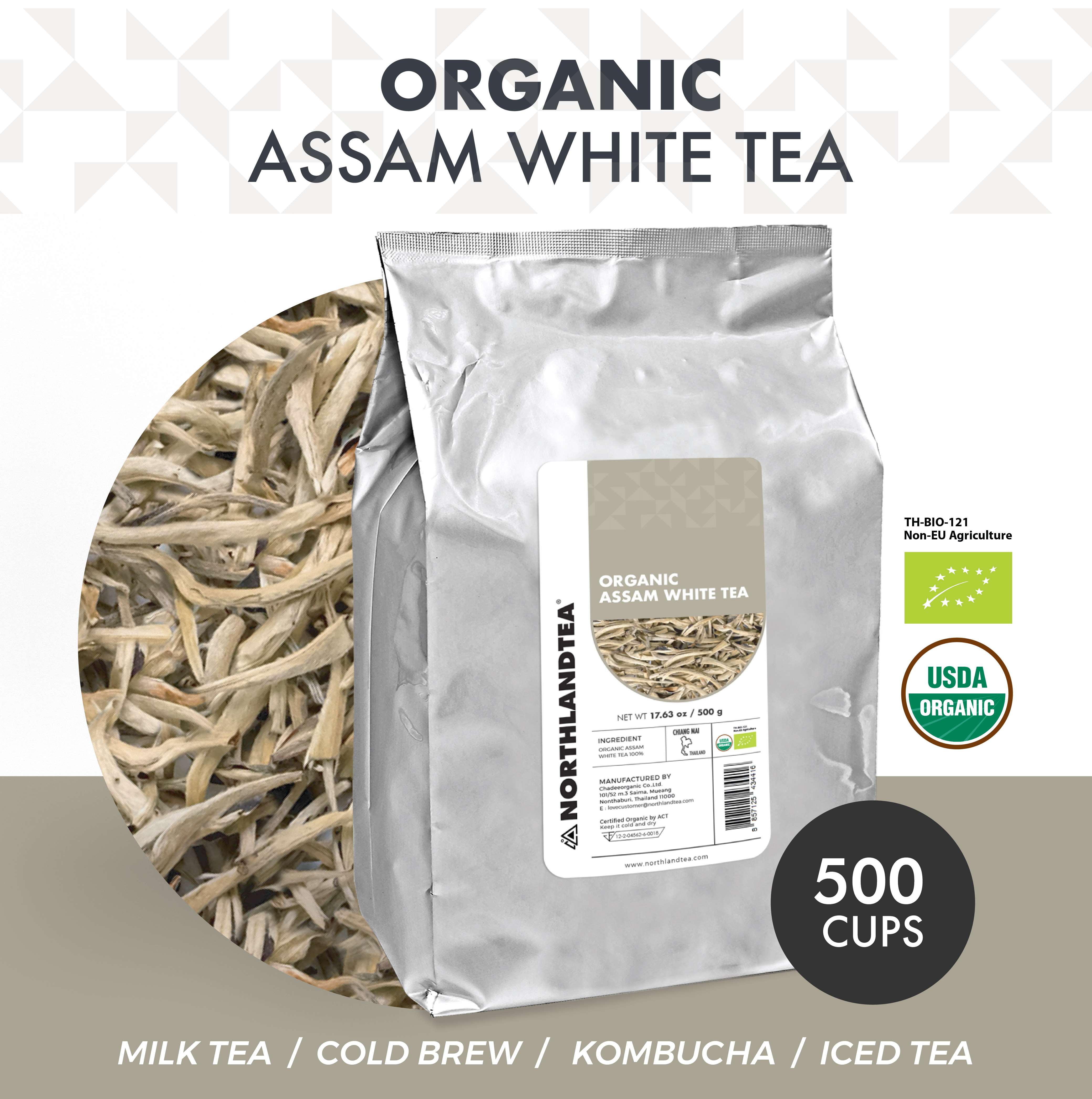 Organic Assam White Tea 500g - Certified USDA & EU Organic - Loose Leaf Tea - HOT & ICED TEA / COLD BREW / KOMBUCHA and etc. - Northlandtea ราคา 4,800 บาท*ส่งฟรี