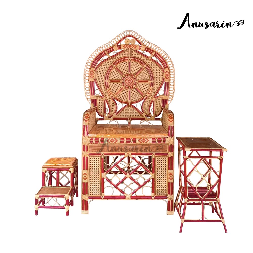 Anusarin Buddhist Monk Preaching Pulpit PREACHING THRONE SET all Genuine Rattan lined with seat cushion and matching rattan low ladder side table and dust bag ราคา 2,240 บาท*ส่งฟรี
