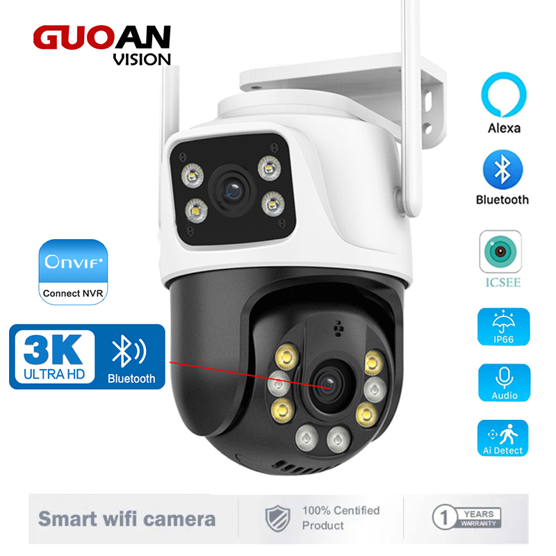 GUOANVISION 8MP กล้องวงจรปิด iCSee PTZ นอกบ้าน เลนส์คู่หน้าจออัตโนมัติติดตามกล้อง iP กลางแจ้งไร้สาย ราคา 699 บาท*ส่งฟรี
