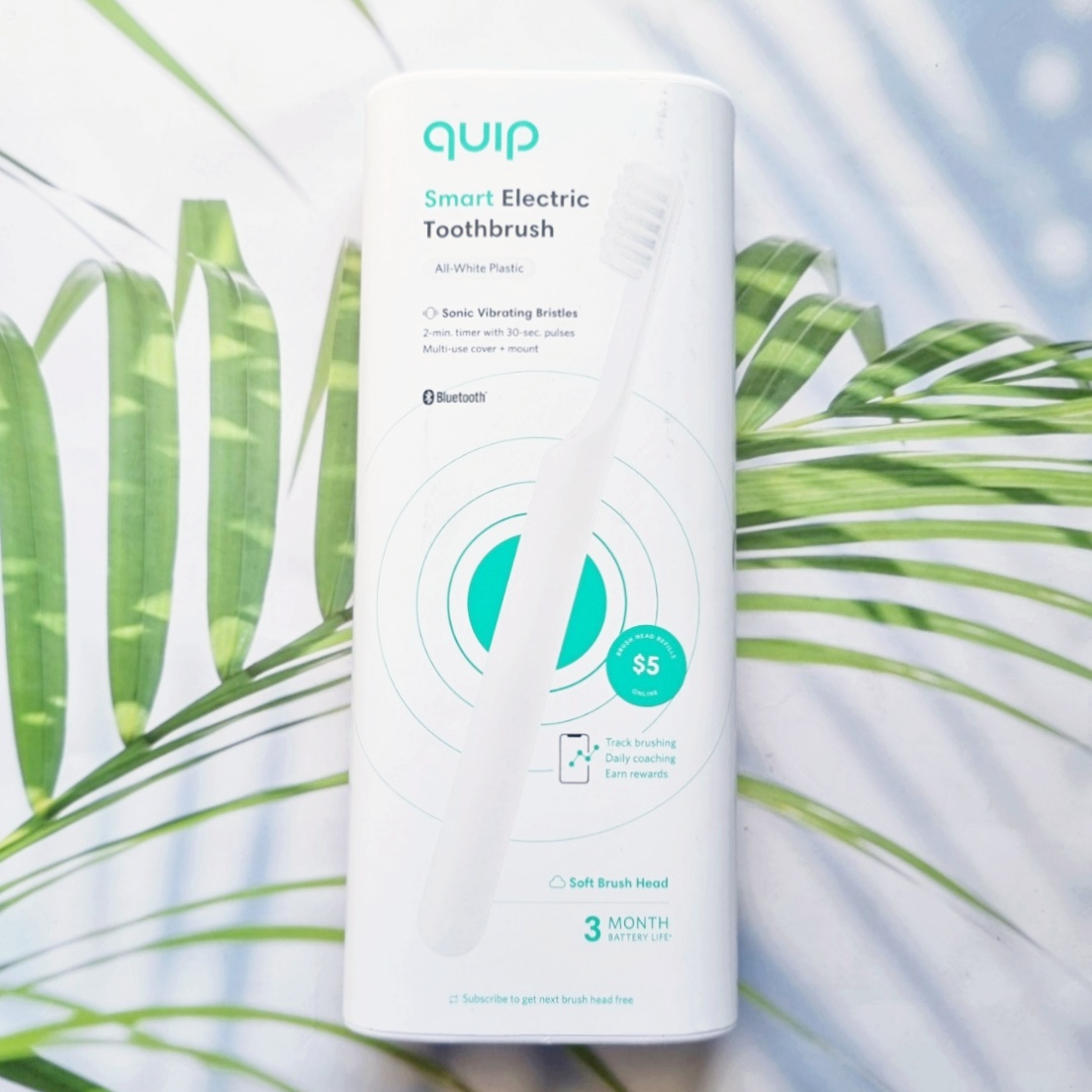 Toothbrush Battery Smart Electric Toothbrush All-White Plastic (Quip ® ) Sonic Toothbrush Can Connect to Applications ราคา 3,299 บาท*ส่งฟรี