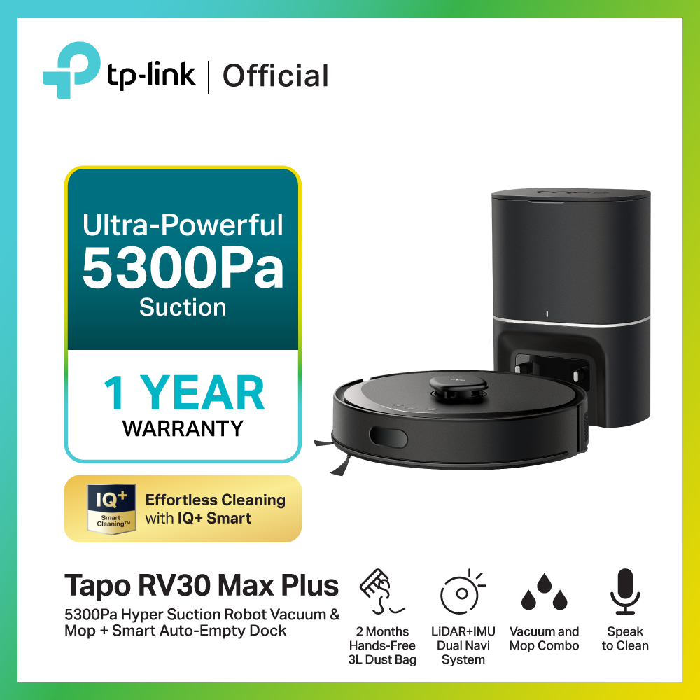 Tp-Link Tapo Rv30 Max Plus Vacuum Cleaning Robot 5300Pa Hyper Suction Robot Vacuum & Mop Comes with Lidar+Imu Dual Navigation System to Help Create a Precise Plan and Also Works Well in Dark Places Better Than Smart Auto-Empty Dock. 1 Year Warranty. ราคา 7,990 บาท*ส่งฟรี
