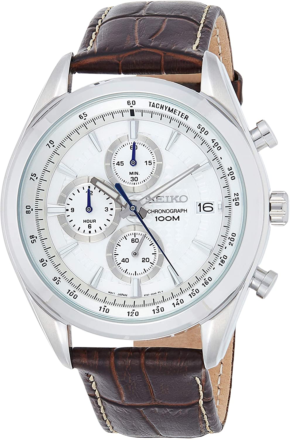 Đồng hồ Seiko cổ sẵn sàng (SEIKO SSB181 Watch) Seiko Chronograph SSB181  Silver Tone Dial Brown Leather Band Men's Watch [Hộp & Sách hướng dẫn của  Nhà sản xuất + Người bán