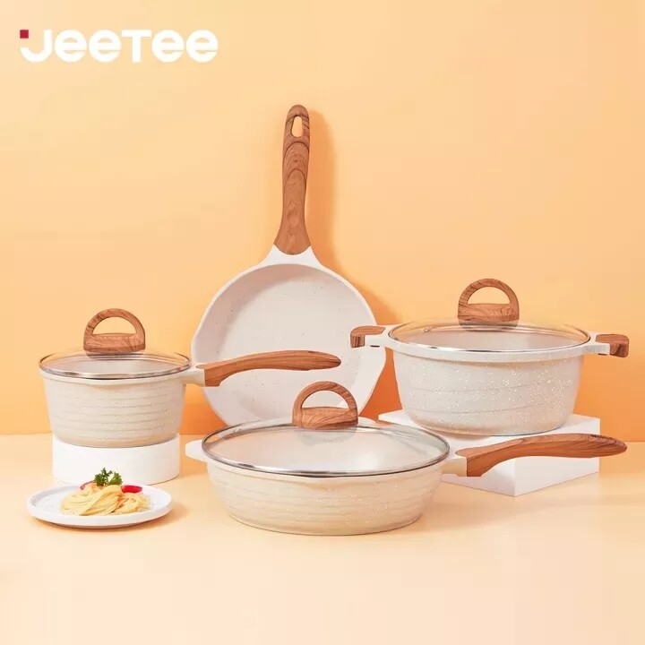 JEETEE 4 PCS Non Stick Kitchen Cookware Set（28CM deep frying pan+24CM frying  pan+24CM casserole+16CM saucepan)