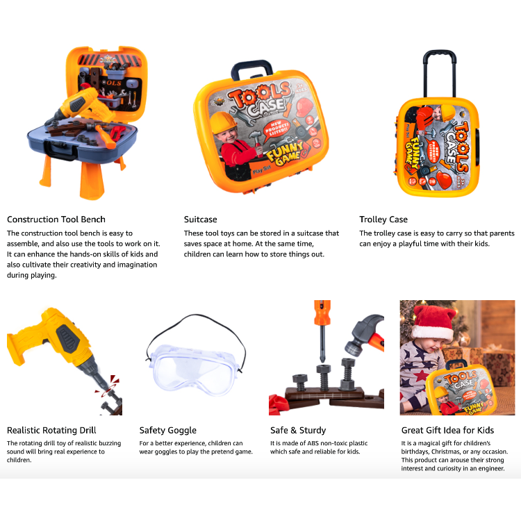 37 Pc Montessori Kiddie Tool Box Workbench Mini Tools Case Table