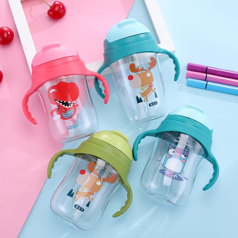 【ห้ามพลาด】350ml Baby Training Cup แบบพกพาน่ารักการ์ตูนแก้วมีหลอดสำหรับเด็กคู่เด็กเด็กเรียนรู้แก้วน้ำ