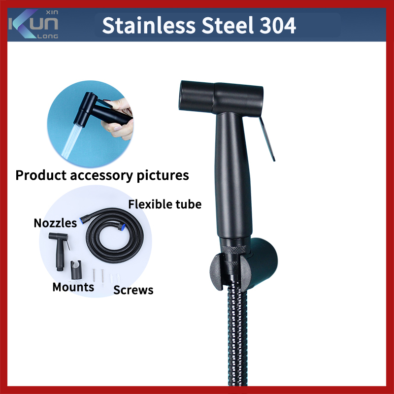 Xinkunlong K8402C Black Bidet Sprayer Set (Sprayer+Fixed Base+1.5m Shower Hose) Bathroom Stainless Steel Sprayer set ราคา 444 บาท*ส่งฟรี