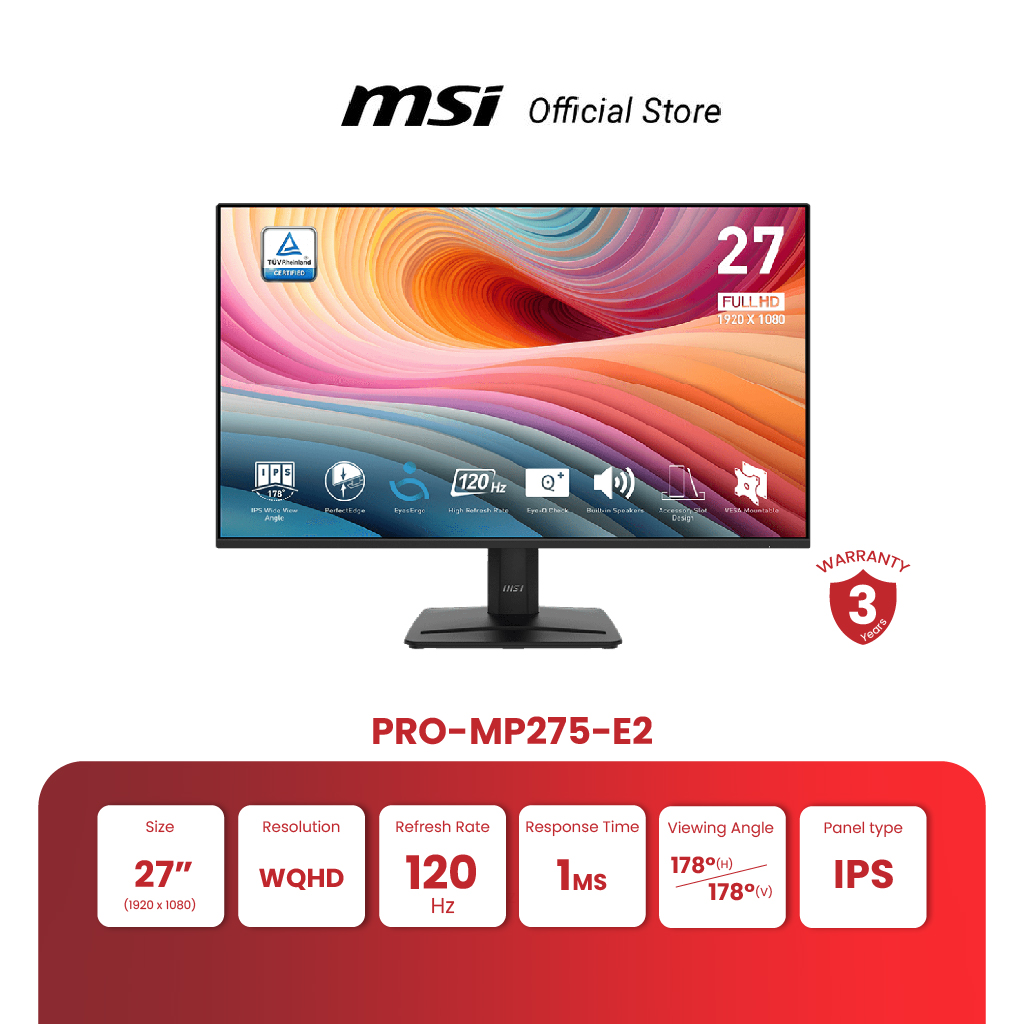 MSI MONITOR PRO MP275 E2 | 27" | FHD | IPS | 120HZ (จอคอมพิวเตอร์) ราคา 4,080 บาท*ส่งฟรี