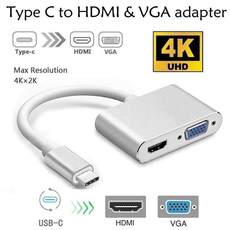USB- C to HDMI VGA Adapter 2 in 1 USB 3.1 Type C to VGA HDMI 4K UHD Converter
