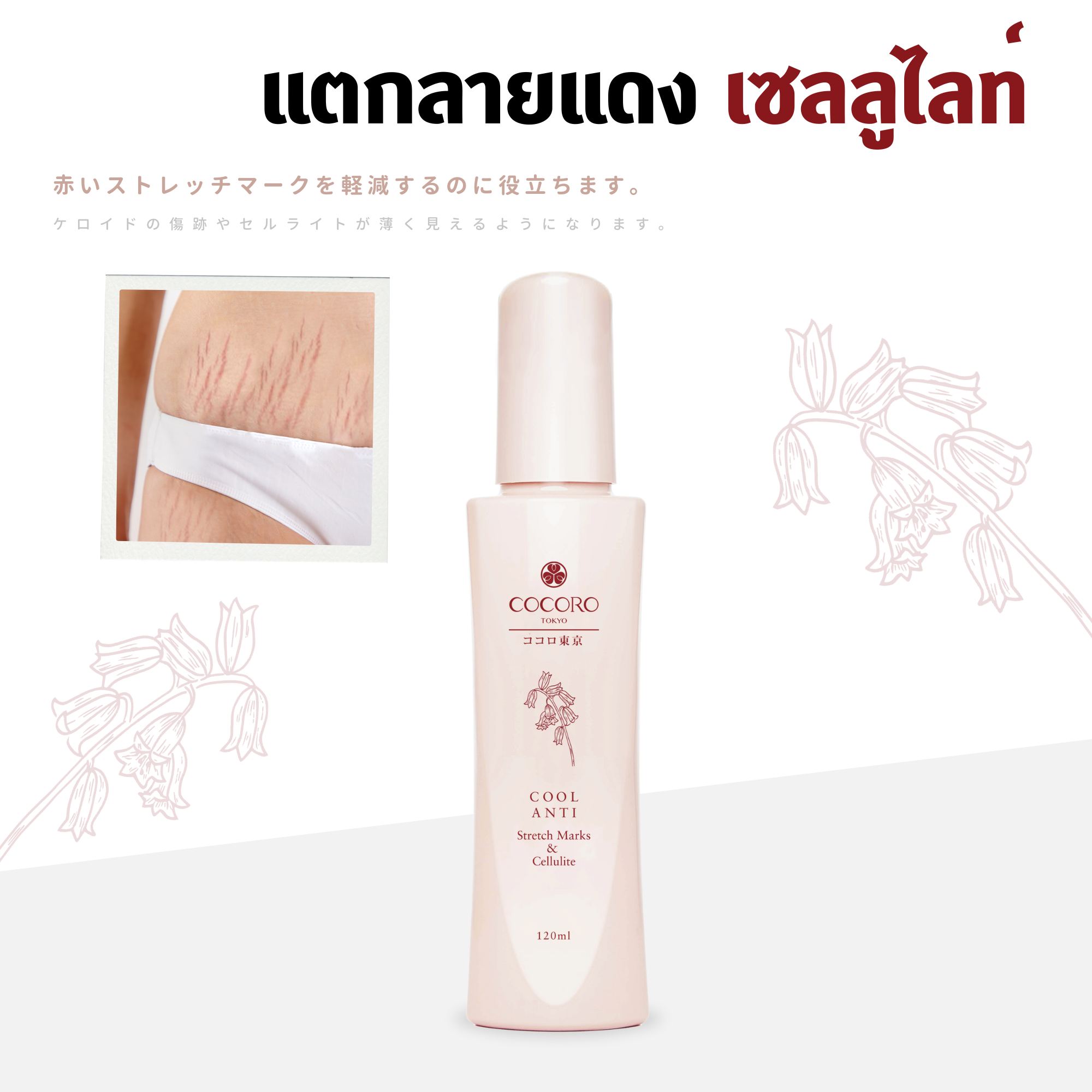 Cocoro Tokyo - Reduces Red Stretch Marks, Reduces Cellulite, Skin Swelling - Cool Anti Stretch Marks & Cellulite 120 Ml ราคา 1,250 บาท*ส่งฟรี