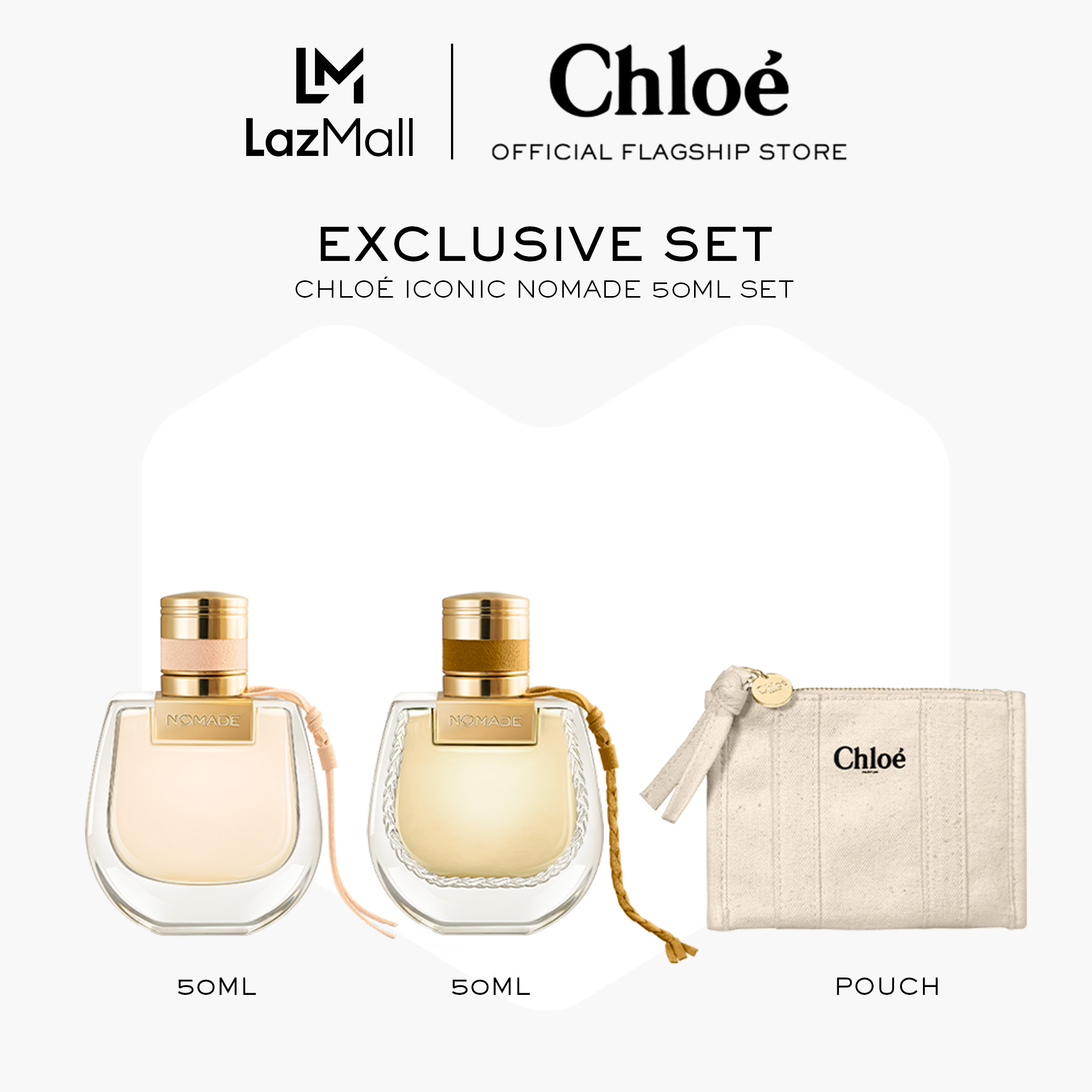 น้ำหอม น้ำหอมผู้หญิงผู้ชายกลิ่นติดทนนาน Chloe Chloé Iconic Nomade - Nomade EDT 50ml + Nomade Jasmine EDP Naturel 50ml + กระเป๋าฟรี