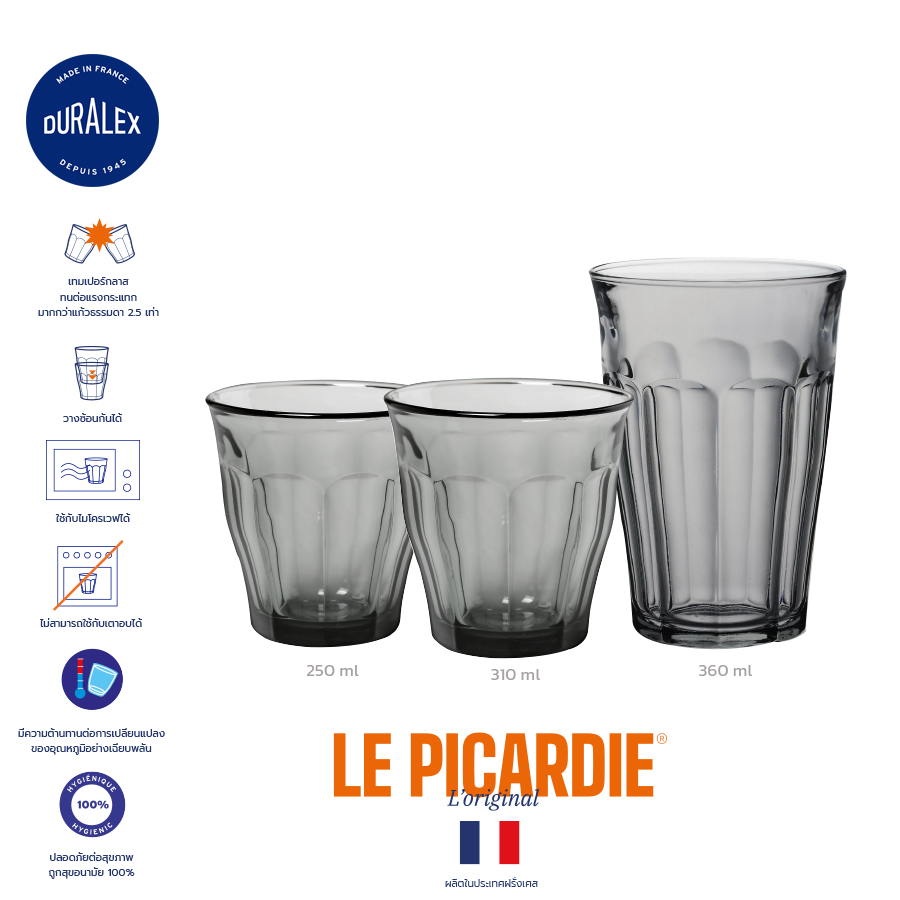 Duralex Picardie Grey tumblers ราคา 147 บาท*ส่งฟรี