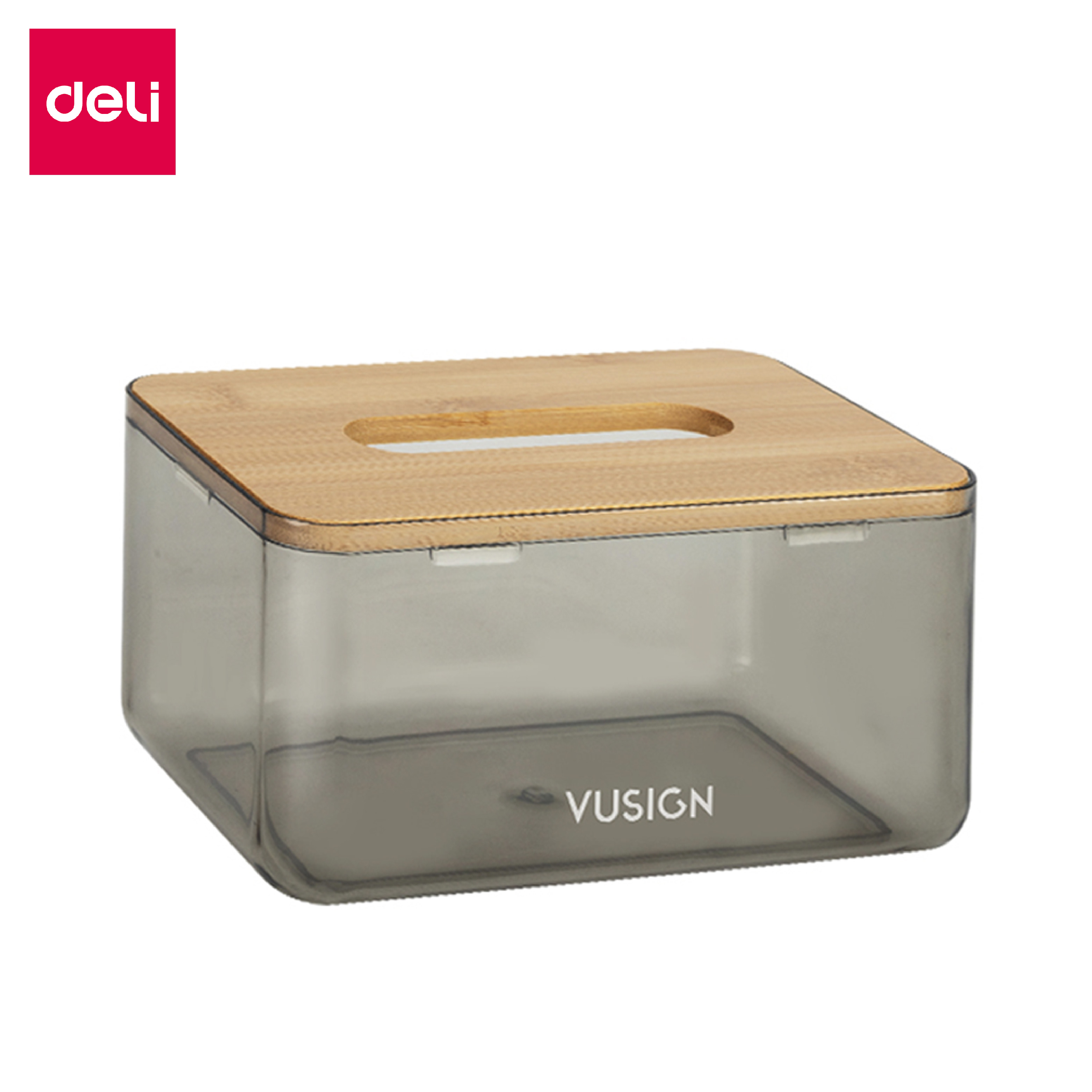 Deli กล่องใส่ทิชชู่ กล่องทิชชู่ กล่องทิชชู่ฝาไม้ กล่องทิชชู่มีฝาปิด ที่ใส่กระดาษทิชชู่ แบบใส ขอบโค้งมน อุปกรณ์จัดเก็บ มี 3 ขนาด Tissue Box ราคา 65 บาท*ส่งฟรี