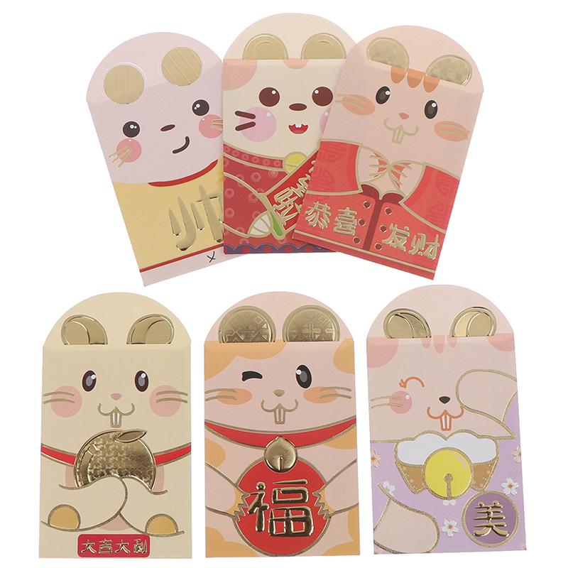 KCY 6Pcs/Pack 2020 Chinese Cartoon Rat Red Envelope Children New Year Red Pocket