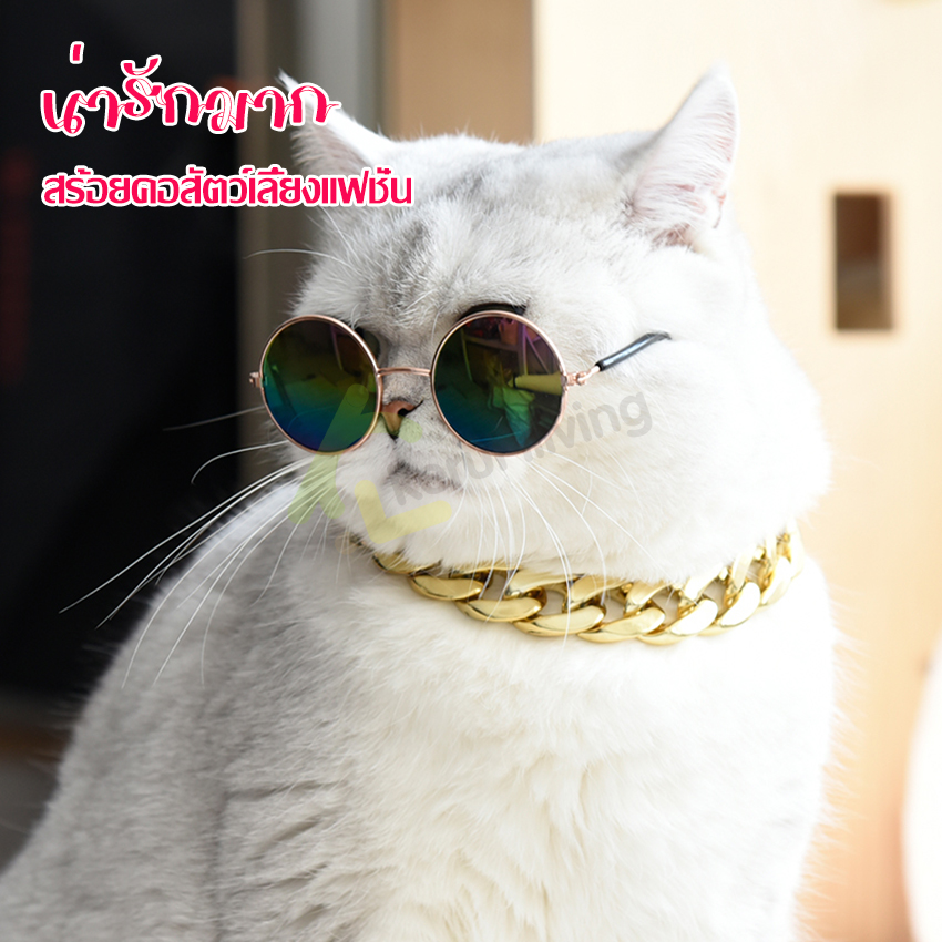 Pet necklace collar pet accessories dog collar gold chain silver chain cat collar dog necklace chain cat necklace dog glasses ราคา 38 บาท*ส่งฟรี