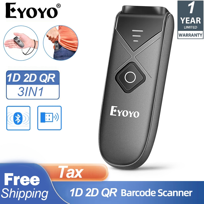 Eyoyo 1D 2D Barcode Scanner Mini Portable Barcode Reader with USB Wire Via Bluetooth 2.4g Wireless Connection Qr Data Matrix Image Scanner ราคา 1,199 บาท*ส่งฟรี
