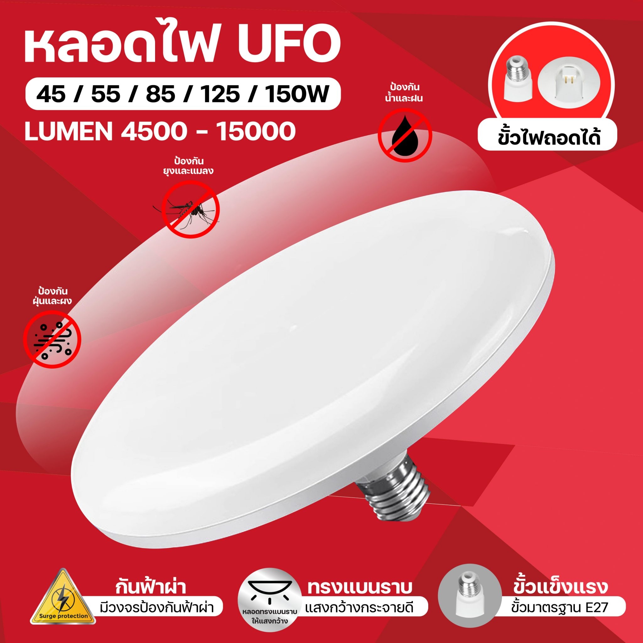 รูปสินค้า หลอดไฟ LED ทรงกลมUFO หลอดใช้ในบ้าน ใช้กับขั้ว E27 ถนอมสายตา สว่าง ทนทาน ไฟแสงสีขาว