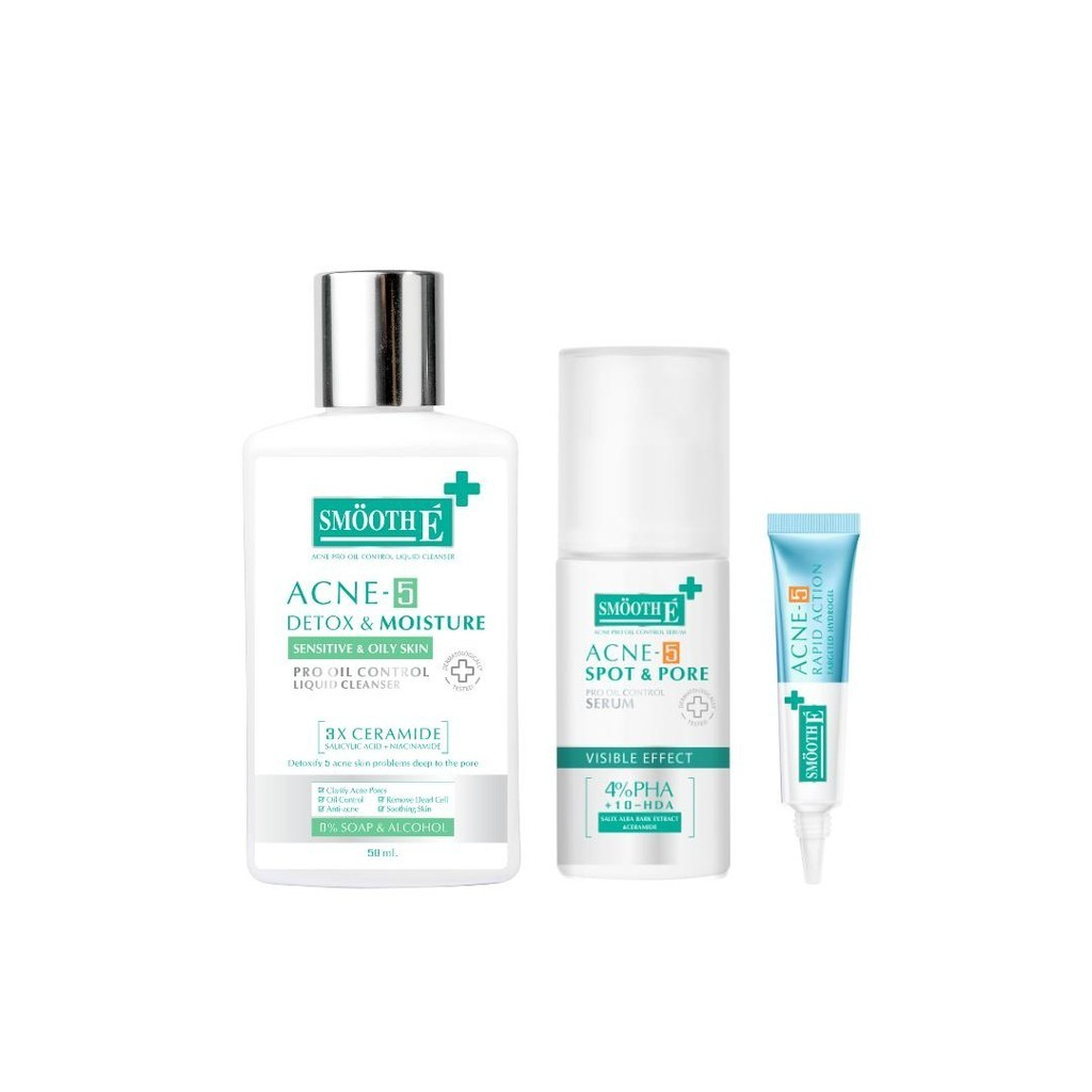 [Set 2] Smooth E Anti Acne Plus Mini Set เจลแต้มสิว เจลล้างหน้า และเซรั่มสำหรับผิวเป็นสิว ราคา 1,195 บาท*ส่งฟรี