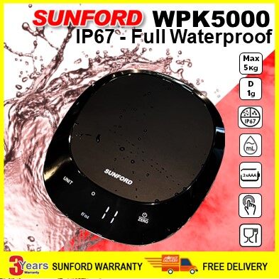 SUNFORD WPK5000 เครื่องชั่งดิจิตอล กันน้ำ 100% IP67 ขนาด 5 กิโลกรัม ละเอียด 1 กรัม จอ LCD งานอาหาร เบเกอรี่ ตาชั่งกันน้ำ กิโลกันน้ำ Sunfordthai ราคา 768 บาท*ส่งฟรี