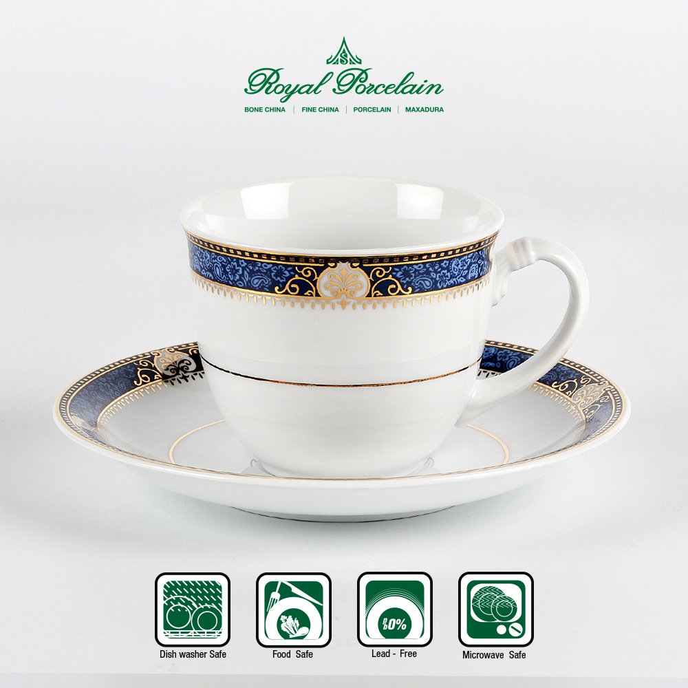 Royal Porcelain ชุดแก้วพร้อมจานรอง 1 ที่ มี2ขนาด 0.1 และ 0.2 ลิตร เนื้อพอร์ชเลน ลาย PRECIOUS BLUE แพค1ชุด แบรนด์รอยัล ปอร์ซเลน เซรามิคเกรดพรีเมี่ยม ราคา 287 บาท*ส่งฟรี