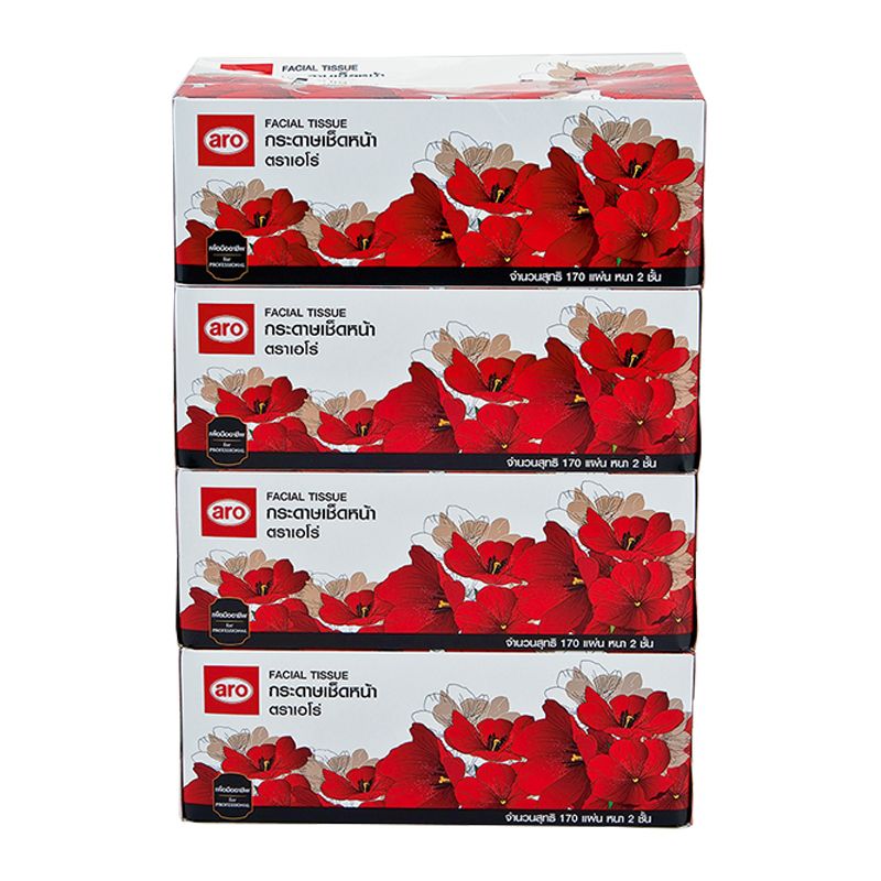 ส่งด่วน! เอโร่ กระดาษเช็ดหน้า 170 แผ่น x 4 กล่อง aro Facial Tissue Box 170 sheet x 4 boxes สินค้าราคาถูก พร้อมเก็บเงินปลายทาง ราคา 148 บาท*ส่งฟรี