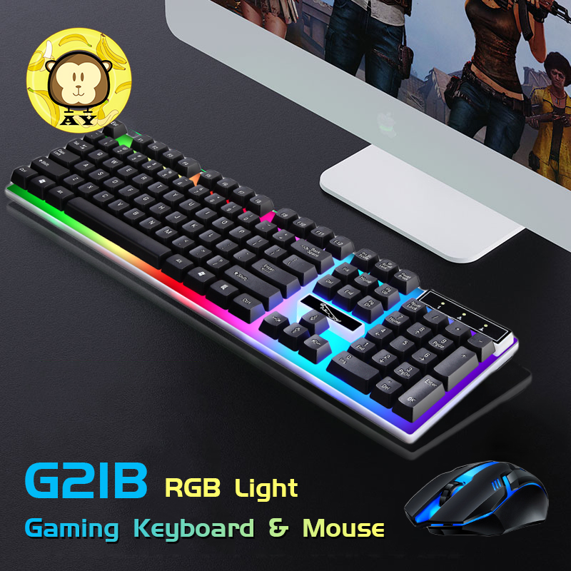 G21B Keyboard and Mouse Set แป้นพิมพ์สำหรับเล่นเกม Mechanical Feeling 104 Key USB Wired RGB LED Back light