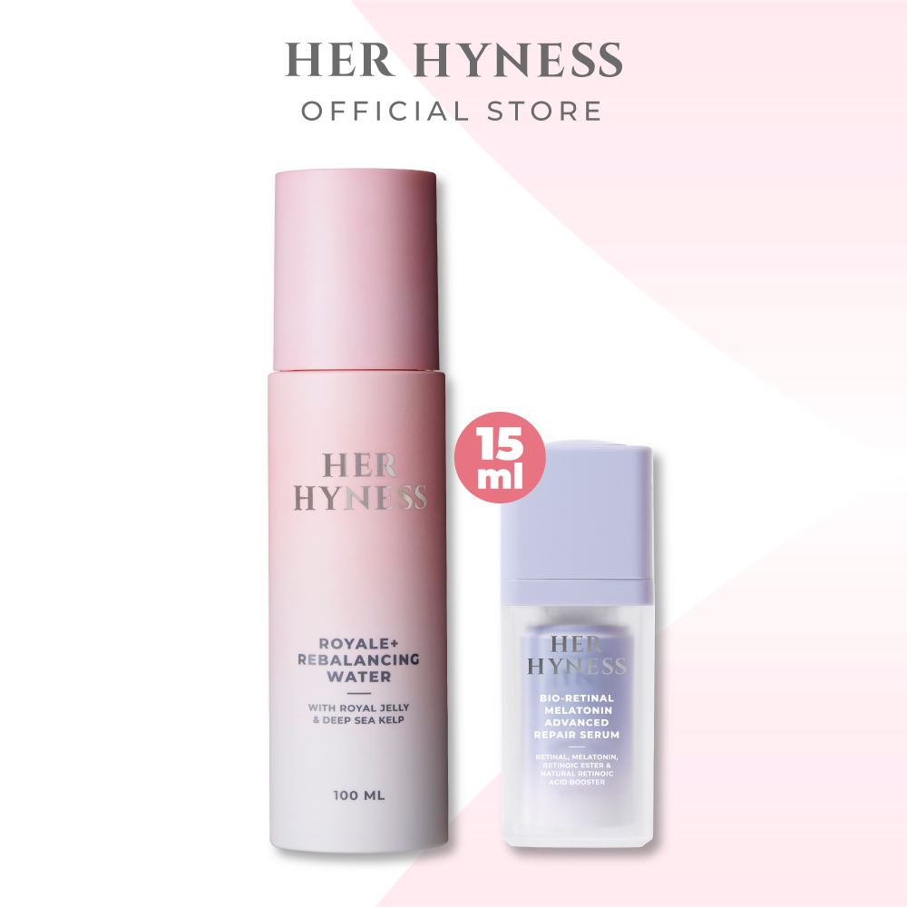 เซรั่มบำรุงผิวหน้า เอสเซนส์สูตรเข้มข้น Her Hyness REBALANCING WATER 100 ML + RETINAL SERUM 15 ML เฮอ ไฮเนส น้ำตบบำรุงผิวหน้า 100 มล. และ เซรั่ม เรติแนล 15 มล. [NOT FOR SALE - MEMBERSHIP]