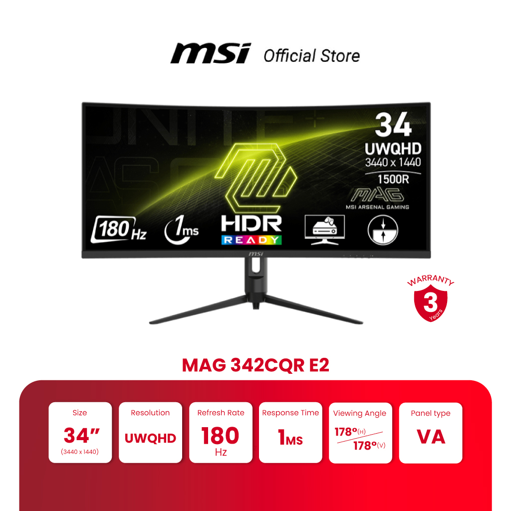 MSI MONITOR MAG 342CQR E2 | 34" | UWQHD | VA | 180Hz (จอคอมพิวเตอร์) ราคา 10,130 บาท*ส่งฟรี