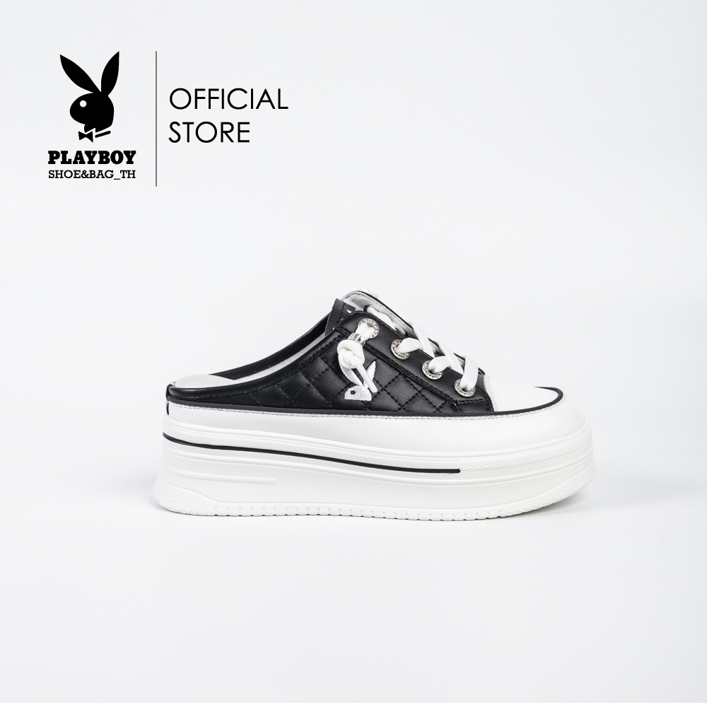 Playboy genuine patent leather open toe sneakers ST-H241C1152 open toe design embroidered rabbit 2 colors black and white ราคา 2,044 บาท*ส่งฟรี