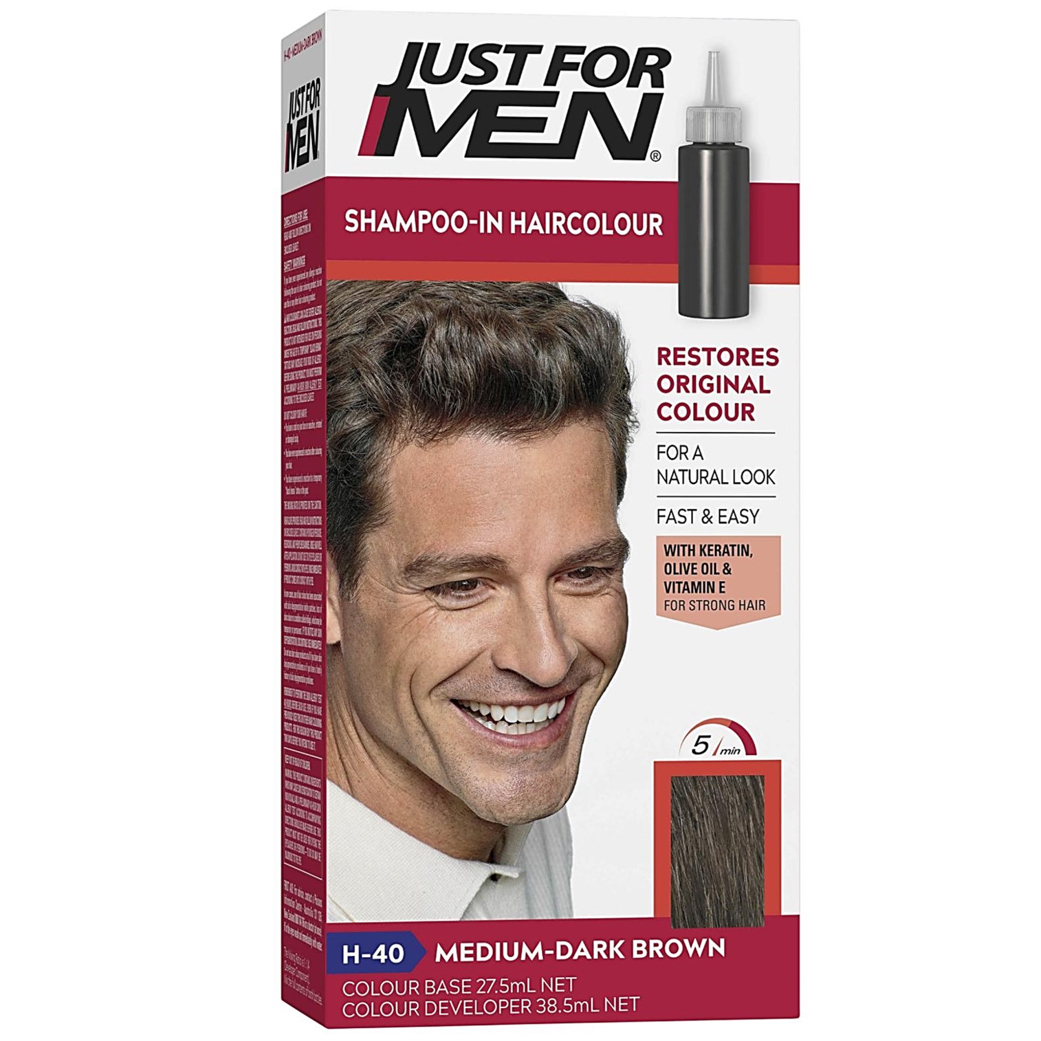 Just For Men Shampoo In Haircolor Medium Dark Brown H-40 แชมพูเปลี่ยนสีผมสำหรับผู้ชายสูตรพิเศษสินค้านำเข้าจากออสเตรเลีย ราคา 1,250 บาท*ส่งฟรี