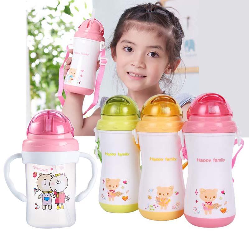 เด็กการ์ตูนเครื่องดื่มน้ำถ้วยฟางเด็กน่ารักการฝึกอบรมน้ำผลไม้ขวดถ้วยทารกเด็กเรียนรู้ขวดดื่ม