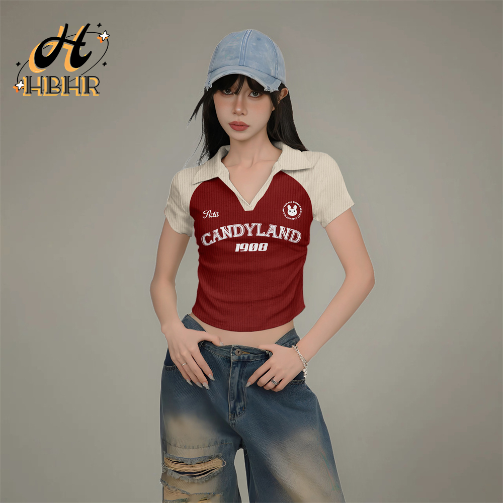 เสื้อโปโลครอป HBHR สำหรับผู้หญิง เสื้อครอปสไตล์เกาหลี เสื้อครอปแฟชั่นสตรีท เสื้อกีฬาแขนสั้นฤดูร้อน เสื้อฟุตบอลเด็กผู้หญิง ราคา 159 บาท*ส่งฟรี