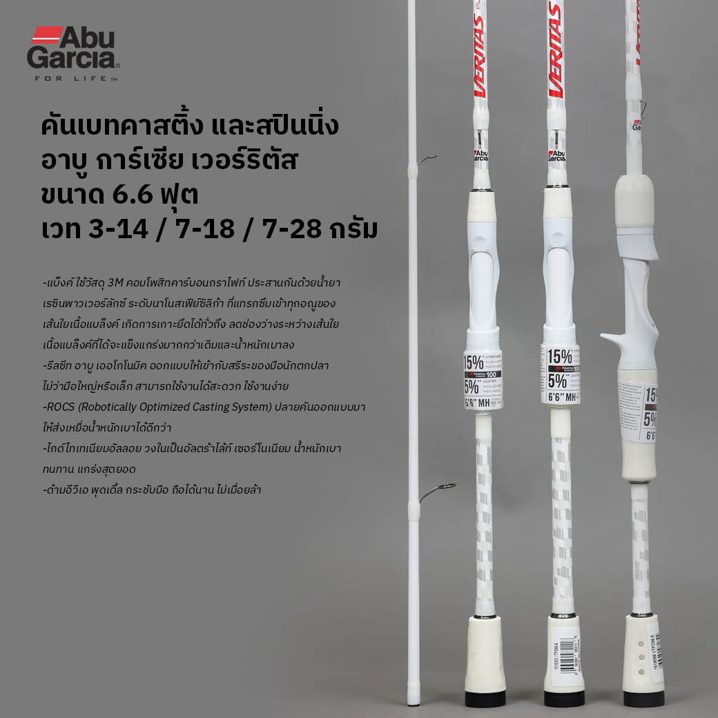 คัน Abu Garcia Veritas 6.6ฟุต 1ท่อน เบทและสปินนิ่ง มี 3เวท ราคา 3,850 บาท*ส่งฟรี