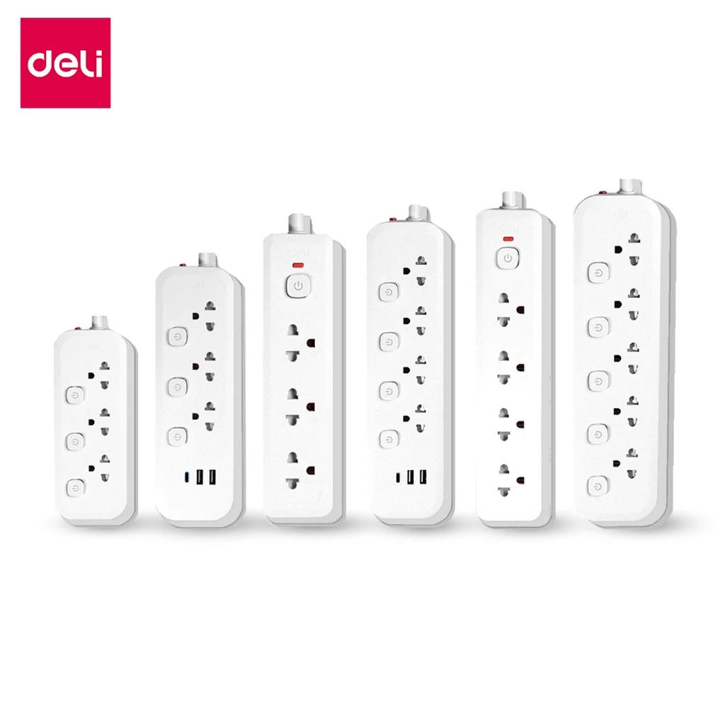 Deli ปลั๊กไฟ 3 ตา ปลั๊กไฟต่อพ่วง ปลั๊กพ่วง ปลั๊กไฟบ้าน ปลั๊กไฟมาตรฐาน รางปลั๊กไฟ ปลั๊ก มี 3-6 ช่อง มี USB กำลังสูงสุด 2300W ยาว 3 5 เมตร วัสดุทนไฟ 750 ํC มาตรฐาน มอก. Power Socket ราคา 149 บาท*ส่งฟรี