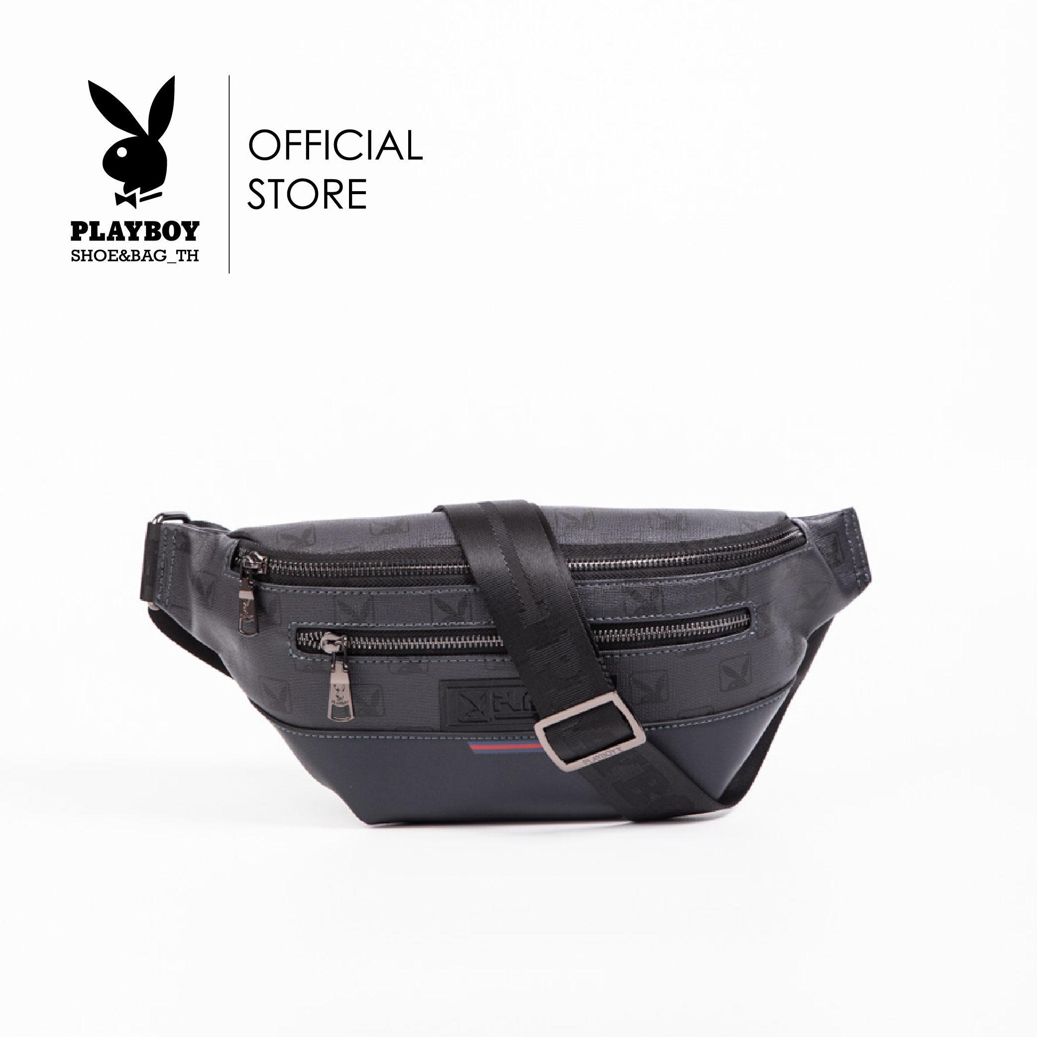 Playboy men's genuine genuine leather waist bag ST-B241PBM263-BL design men's waist bag PVC rubber logo tag Blue ราคา 1,730 บาท*ส่งฟรี