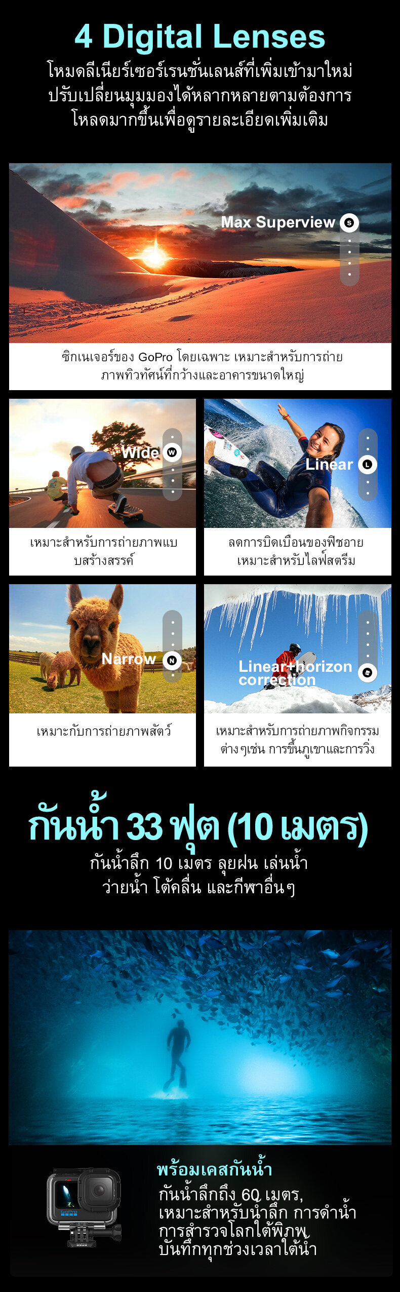 รายละเอียดเพิ่มเติมเกี่ยวกับ [ส่งจากไทย 3-5 วัน] กล้อง GoPro HERO10 สีดำ 5.3 K และภาพถ่าย 23 MP ใหม่ GP 2 โปรเซสเซอร์ไฮเปอร์เรียบ 4.0 กล้อง ActionSports กล้องกันน้ำ (รับประกัน 1 ปี)