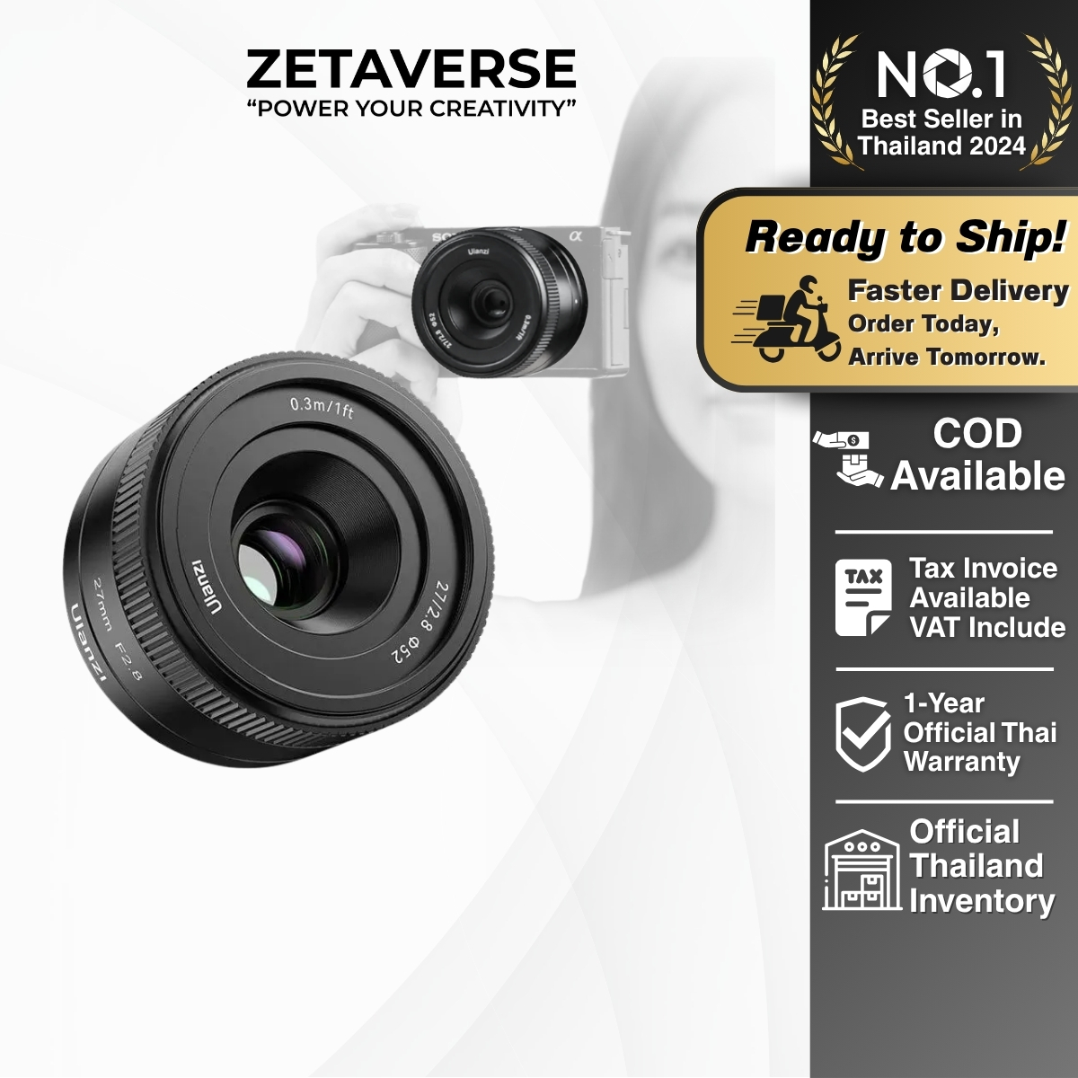 Ulanzi Cl02 Af 27mm F2.8 Aps-C Lens Sony E-Mount F169 Camera Lens, Focus Lens, Good at Taking Photos in Low Light. ราคา 7,199 บาท*ส่งฟรี