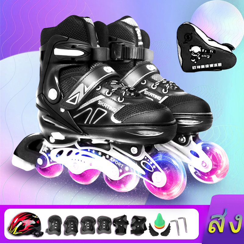 Roller Blade Skate รองเท้าอินไลน์สเก็ต ของเด็กหญิงและชาย ออกแบบdoubleล็อก ปลอดภัย ล้อมีไฟ PINK／BLUE/BLACK