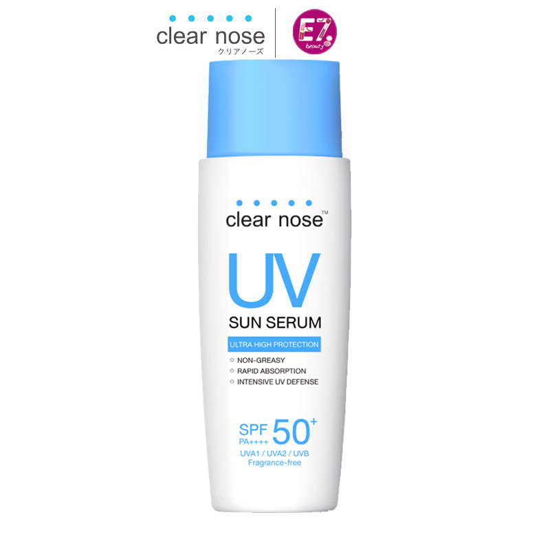 Sunscreen Clear Nose Uv Sun Serum Spf50+ Pa++++ 80ml, Sunscreen, Water-Based Formula, Lightweight, Absorbs Quickly, Does Not Leave Stains. ราคา 369 บาท*ส่งฟรี
