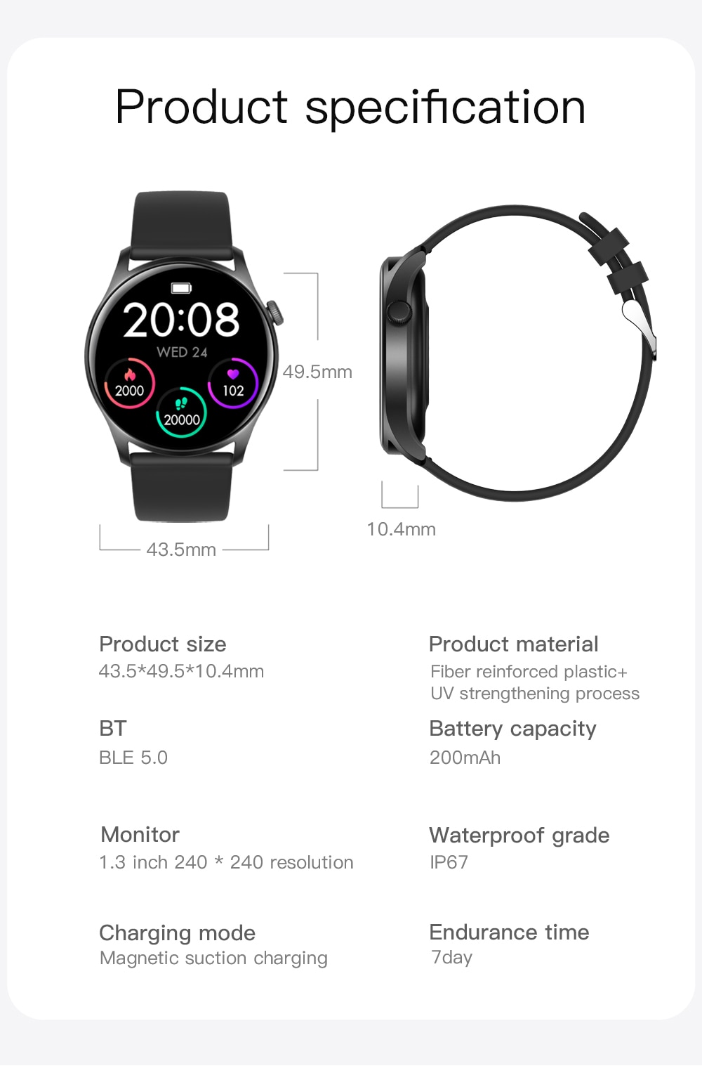 รูปภาพรายละเอียดของ SENBONO สมาร์ทวอทช์กีฬา Smartwatch Metal HR Sleep Monitor IP68กันน้ำ Android IOS Global Version