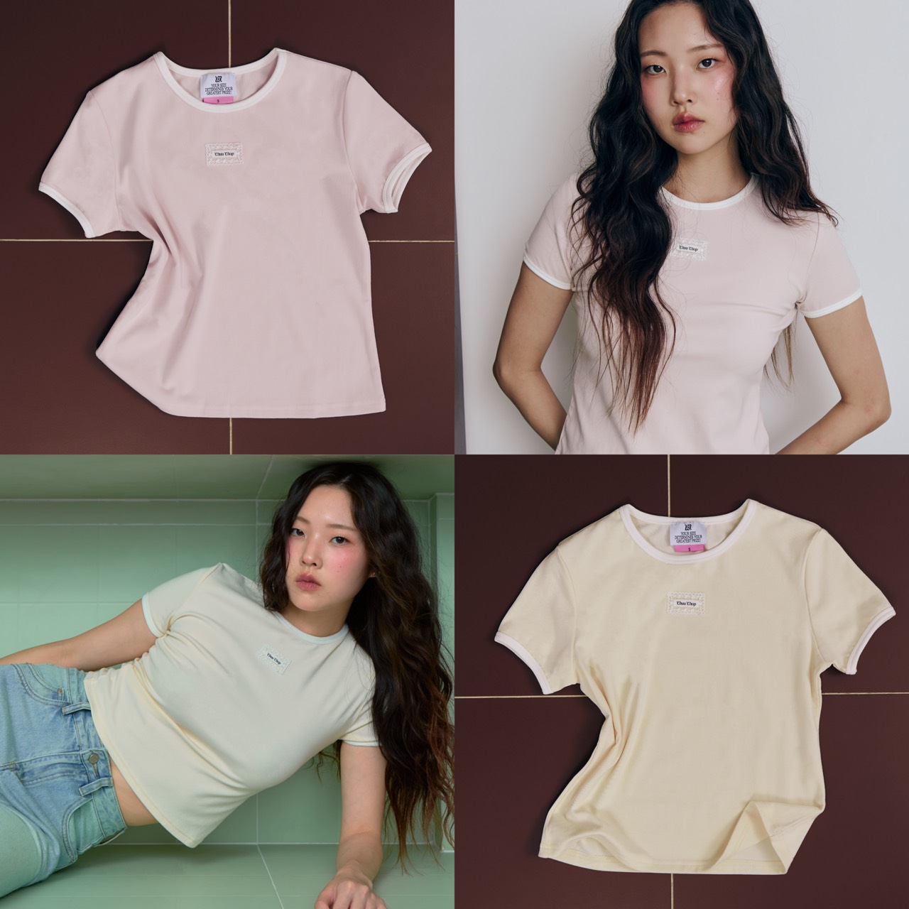 Chuuchop - Chuu Blush Tee Women's T-Shirt Embroidered Logo with Lace Pattern Soft Fabric, Comfortable to Wear, Can Be Worn Every Day (C8615) ราคา 566 บาท*ส่งฟรี