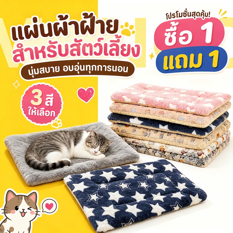 Mango Buy 1 Get 1 Free Pet Blanket Pet Sleeping Mat Sleeping Pad for Pets Thick, Soft, Warm Fur for Cats and Dogs, and as a Sleeping Mat. ราคา 72 บาท*ส่งฟรี