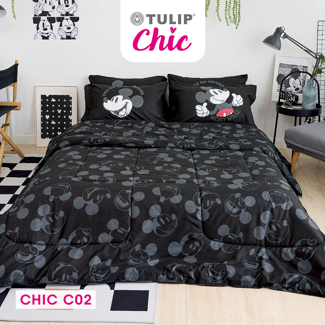 (NEW) TULIP CHIC พิมพ์ลาย มิกกี้เมาส์ CHIC C02 ลิขสิทธิ์แท้ดิสนีย์ ชุดผ้าปู ผ้าห่มนวม สไตล์มินิมอล สัมผัสนุ่มไม่ระคายผิว ราคา 375 บาท*ส่งฟรี
