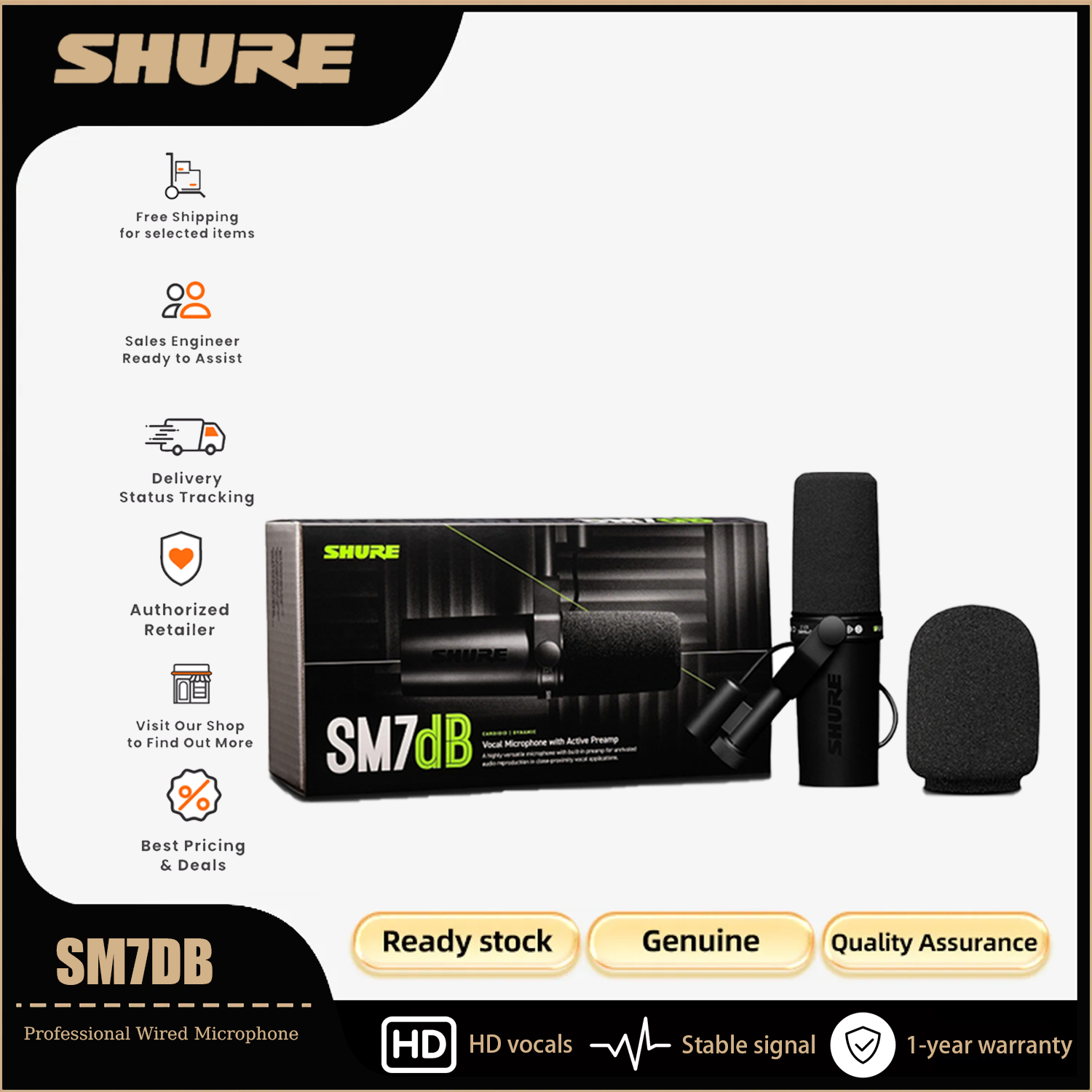 Shure SM7dB ไมโครโฟนไดนามิกแบบแอคทีฟ (SM 7 dB)