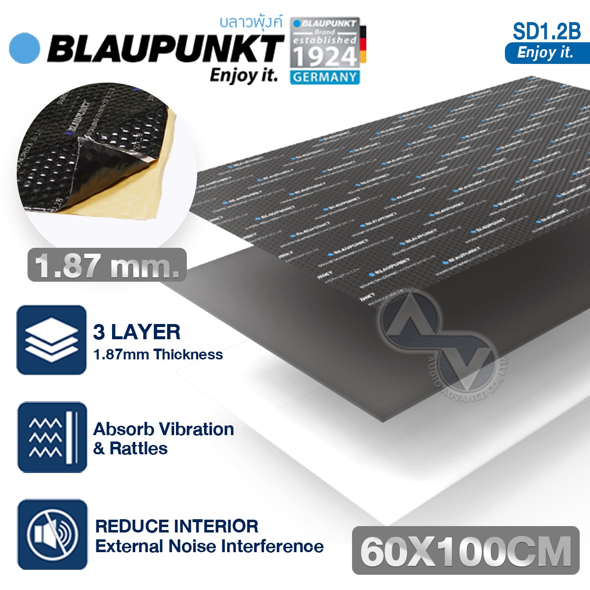 Blaupunkt Sd1.2B Dampening Panels, Sound Absorbing Panels, Sound Proofing Panels, Door Dampers, Roof Dampers, Wheel Arch Dampers, Width 60cm. Length 100cm. Thickness 1.87mm. Silver Color. Blauffunk Prevents Sound from Entering the Interior of the Car. ราคา 4,189 บาท*ส่งฟรี