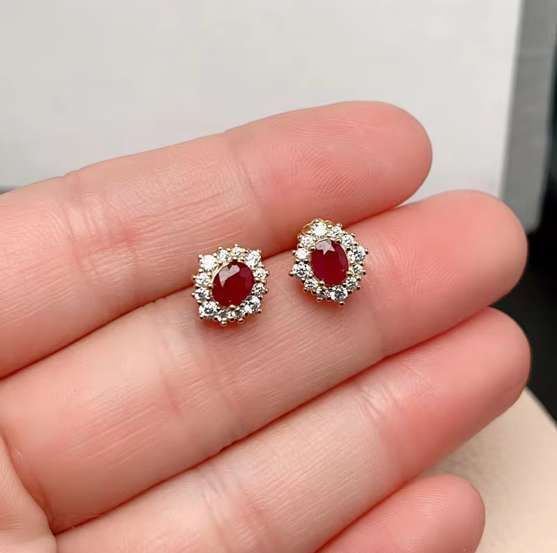 Total 0.8ct Natural Myanmar Ruby Earrings 4mm*5mm Ruby 925 Silver Jewelry 18K Gold Plating Ruby Jewelry for Daily Wear ราคา 2,876 บาท*ส่งฟรี