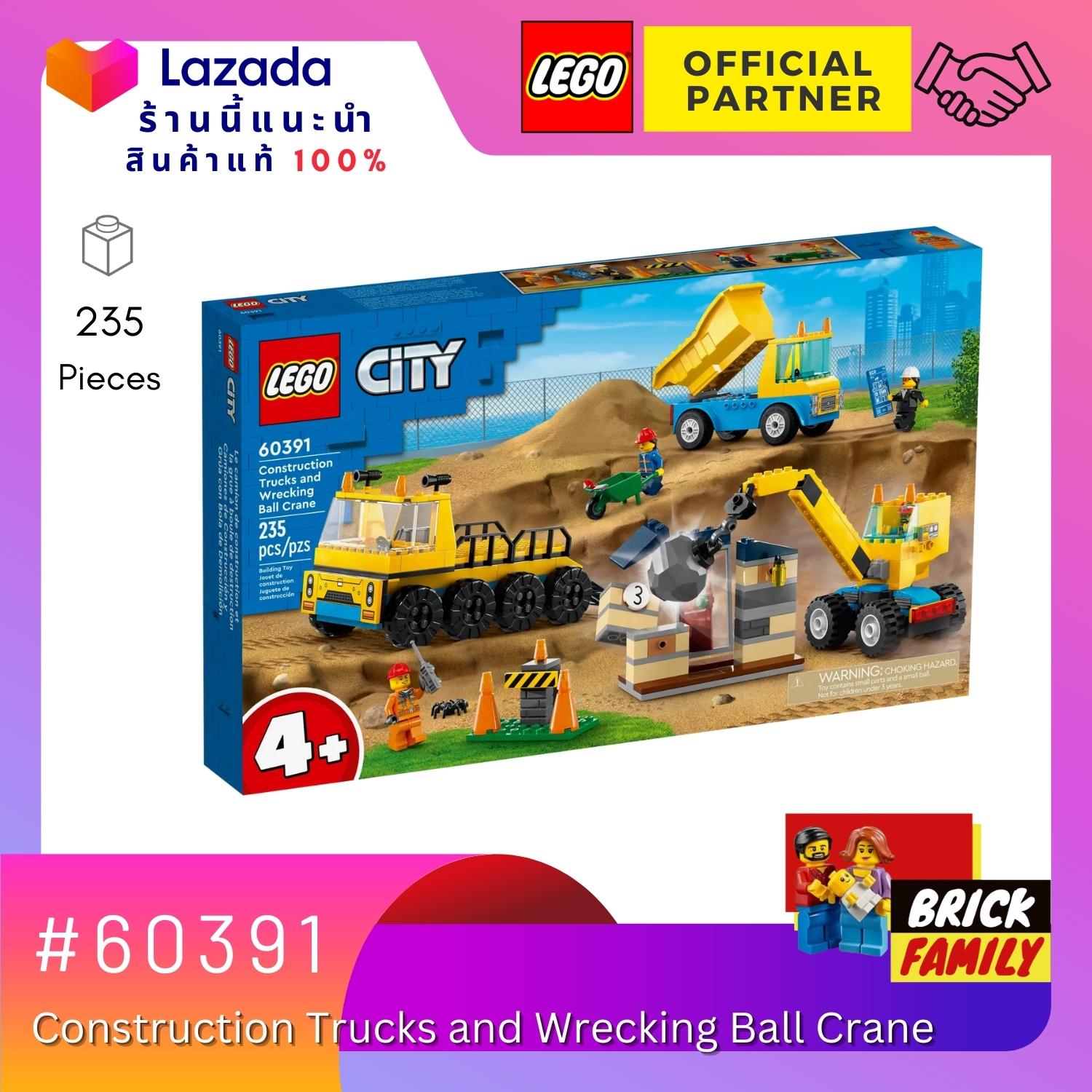 LEGO City Construction Trucks and Wrecking Ball Crane Building Toy Set 60391