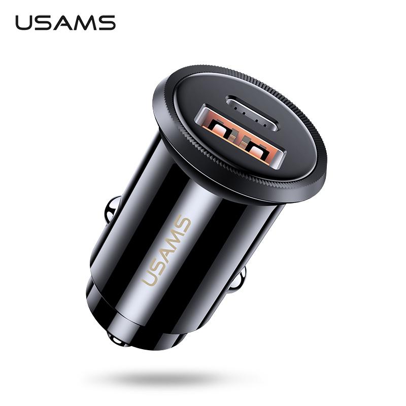 USAMS ที่ชาร์จแบตในรถยนต์ 5A USB Car Charger 30W For Xiaomi Mi Huawei QC4.0 QC3.0 Fast PD Charging Charger USB C Tablet Mobile Phone Charger Adapter