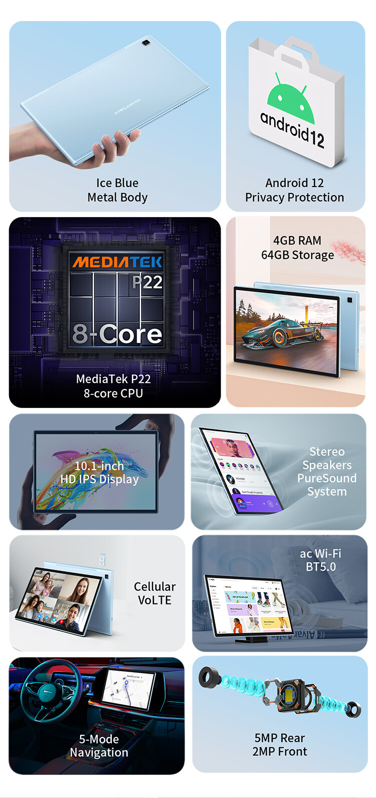 รายละเอียดเพิ่มเติมเกี่ยวกับ 🔥Teclast P20S tablet android 12 Wifi 4G LTE แท็บเล็ต จอแสดงผล10.1 นิ้ว RAM 4GB ROM 64GB CPU 8-core MT6762 ความจุสูงสุด 1TB