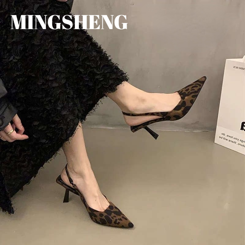 MINGSHENG women's shoes high heels pointed thin heels empty single shoes new high heels bag head sandals women ราคา 430 บาท*ส่งฟรี